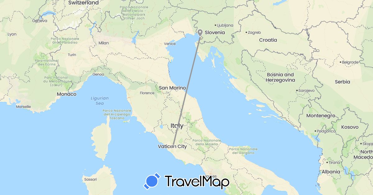 TravelMap itinerary: driving, plane in Italy (Europe)